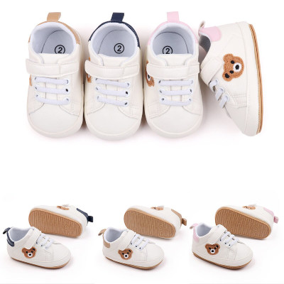 Zapatos para bebés de 0 a 1 año, zapatos para bebés con oso, zapatos informales con suela de goma de PU, zapatos blancos BMB3134