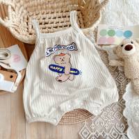 Korean version of baby summer clothes, Internet celebrity male and female baby jumpsuit, thin sling bag fart clothes, cute cartoon crawling clothes  White