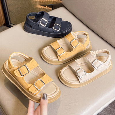 Children's solid color sandals with straps and buckles
