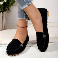 Spring and summer round toe flat heel pumps single shoes metal buckle flat shoes for women toe shoes casual shoes  Black