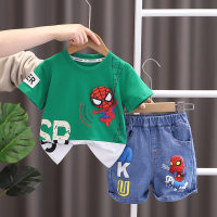 2023 children's clothing summer boys' short-sleeved T-shirts Korean style stitching contrasting colors Japanese children's clothing new summer products  Green