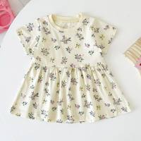 Babykleidung, floraler Kinder-Babyrock, Ins-Style-Babykleidung, Sommermädchenkleid, europäische und amerikanische reine Baumwolle  Beige