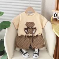 New summer boys and girls short-sleeved two-piece suits  Beige
