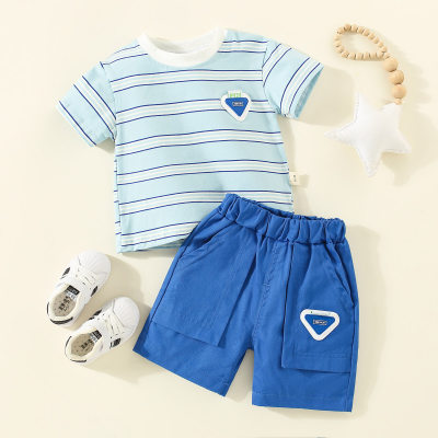 Toddler Boys Stripes Color-block Horizontal Stripes Top & Shorts