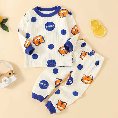 Set pigiama lungo in 2 pezzi con stampa tigre per bambino, jacquard e 100% cotone