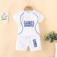 Camiseta de manga corta con estampado de letras para niños pequeños de 2 piezas y pantalones cortos a juego  Blanco