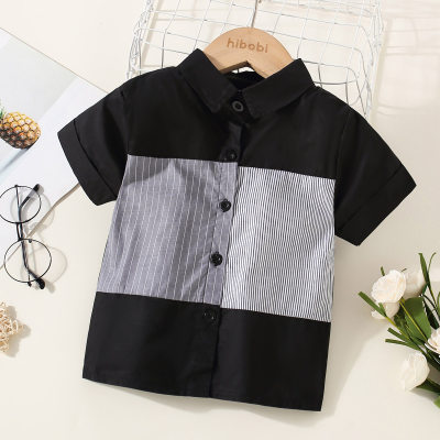 Toddler Color-block Vertical stripes Short sleeves Shirt