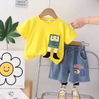 Children's suit two-piece set 1-5 years old boys summer clothes new baby clothes children's clothing boys casual short-sleeved T-shirt wholesale  Yellow