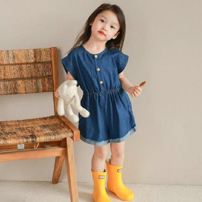 Girls skirt denim color embroidered cartoon tank top dress 24 spring and summer new foreign trade children's clothing drop shipping