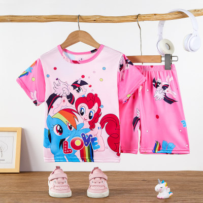Cartoon unicorn pajamas princess style short-sleeved thin middle and large children's air-conditioned home clothes suit