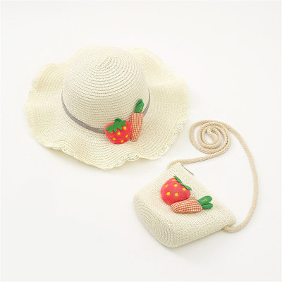 Girls' Linen Strawberry and Carrot Decor Straw Hat