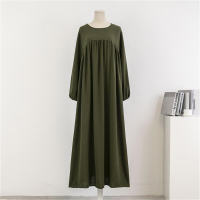Women's Loose Plus Size Long Sleeve Solid Color Pullover Robe Dress  Army Green