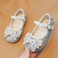 Zapatos individuales con lazo, zapatos de cristal para niñas con diamantes a la moda  Plata