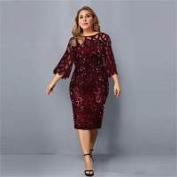 Europeu e americano primavera e outono venda quente personalidade lantejoulas design vestido feminino tamanho grande 10 cores 8 tamanhos  Vermelho