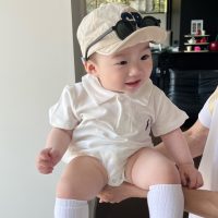 Full moon baby clothes summer one-year-old baby boy Korean style short-sleeved polo summer rompers  White