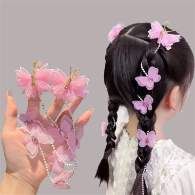 Children's braided hair with bow hairpin headdress princess tassel