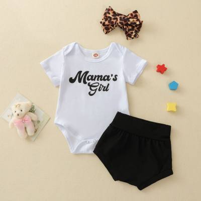 Terno de bebê de verão, macacão de manga curta de algodão + calça triangular, roupas infantis de duas peças