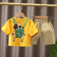 Boys' summer clothes, children's short-sleeved suits, new summer styles for boys and girls, fashionable striped polo shirts, two-piece set  Yellow