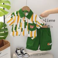 Children's summer short-sleeved suits new style children's summer clothes stylish boys cartoon shirt two-piece suit baby children's clothing trend  Green