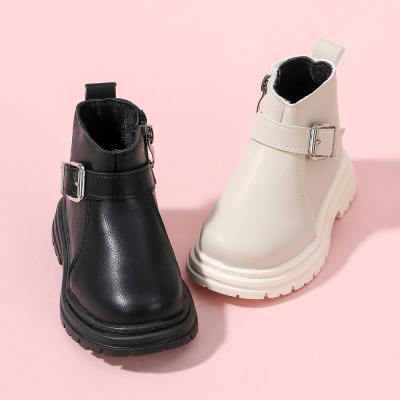Toddler Girl Solid Color Buckle Decor Zip-up Boots