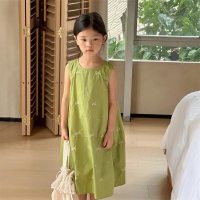 Mädchen Kleid Sommer Kleid 2024 kinder Neue Ärmellose Rock Weste Sommer Koreanische Prinzessin Kleid Sommer Stil  Grün