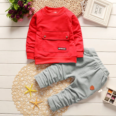 Toddler Boy Solid Color Pocket Design Pullover & Pants