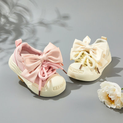 Chaussures Velcro à décor de nœud papillon de couleur unie pour fille
