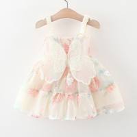 New summer style wings behind the colorful flowers chiffon princess suspender skirt  Beige