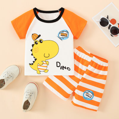 Toddler Boy Cartoon Animal Stripes Casual T-shirt & Shorts Pajamas