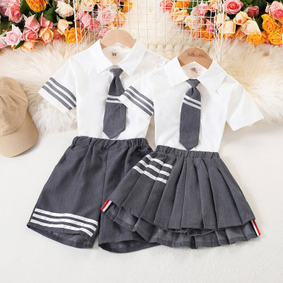 Brothers and Sisters Shirt & Stripes Skirts Pants With Tie