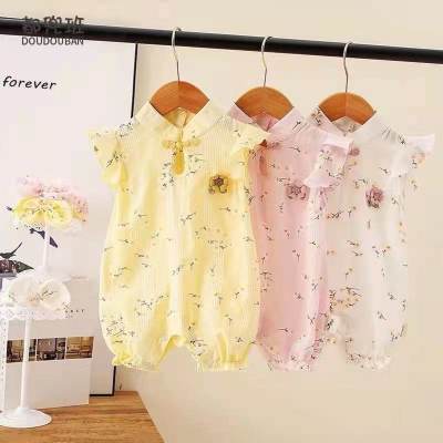 Summer thin clothes for infants and young children, baby girl's short-sleeved one-piece harem one-piece full-moon outing clothes, national style cheongsam one-piece trendy