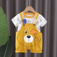 Boys suit summer 2023 new style 1 children's stylish short-sleeved 2-year-old baby summer overalls two-piece suit  Yellow
