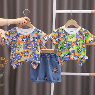 Trajes de verano de manga corta con estampado para niños, traje elegante e informal de dos piezas para bebés, novedad de 2024