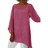 Women's solid color versatile casual top irregular long sleeve T-shirt  Pink