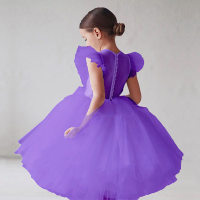 Vestido transfronterizo para niña con mangas voladoras, vestido de princesa, vestido para niña, disfraz de niña de las flores, falda para niña, disfraz de tutú para actuación  Púrpura