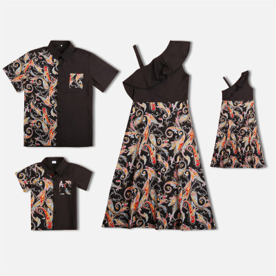 Family Matching Bohemian Pattern Print Sleeveless Dress and T-shirt