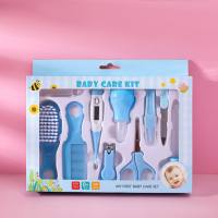 Baby care set baby nail clippers thermometer toothbrush care tools comb brush 10 piece set  Blue