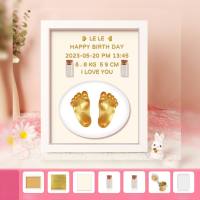 Baby hand and foot prints children's hand and foot prints baby newborn 100 days DIY one-year-old commemorative full moon print photo frame  White