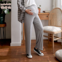 Pantalones de maternidad de pierna ancha, ropa exterior de talla grande para mujer, pantalones de maternidad de pierna ancha con drapeado recto  gris