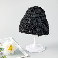 Baby Pure Cotton Solid Color Bowknot Decor Wool Cap  Black