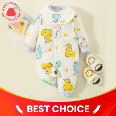Baby Color-block Dinosaur Printed Front button Long-sleeved Long-leg Romper