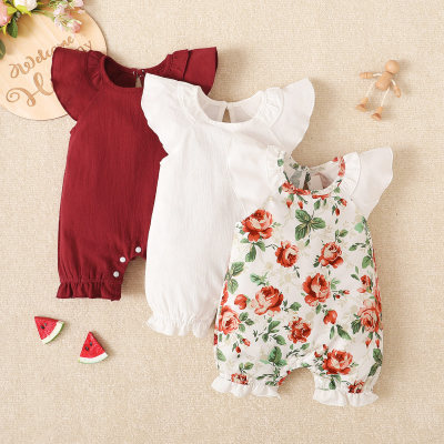 Baby Girl Sweet Floral Printe Ruffle Bodysuit