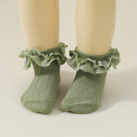 Girls' Pure Cotton Solid Color Ruffled Socks  Green