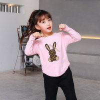 Camiseta infantil casual coreana dopamina colorida estilo Maillard de manga comprida  Rosa