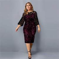 European and American spring and autumn hot-selling personality sequin design large size women's dress 10 colors 8 sizes  Fuchsia