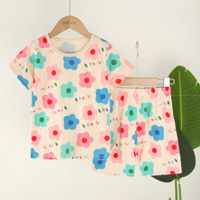 2-piece Toddler Girl Pure Cotton Allover Floral Printed Short Sleeve T-shirt & Matching Shorts