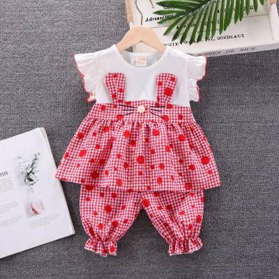 Girls short-sleeved suit fresh summer clothes baby summer two-piece suit children's lace fashionable children's clothing