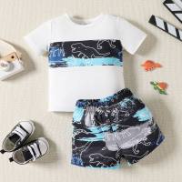 Infant and toddler boy's tree print spliced T-shirt set two-piece foreign trade children's clothing  White
