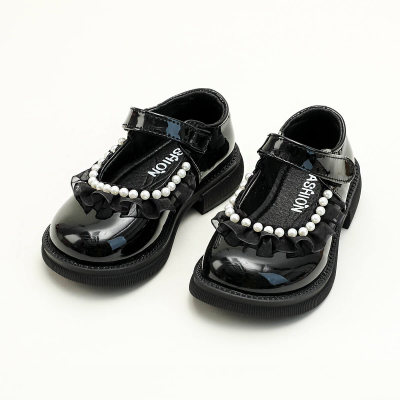 Kid Girl Pearls Decor Leather Shoes
