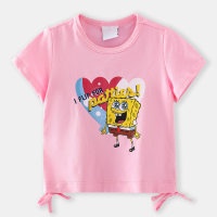 Toddler Girls Casual Printing Bow Knot Decor  T-shirt  وردي فاتح